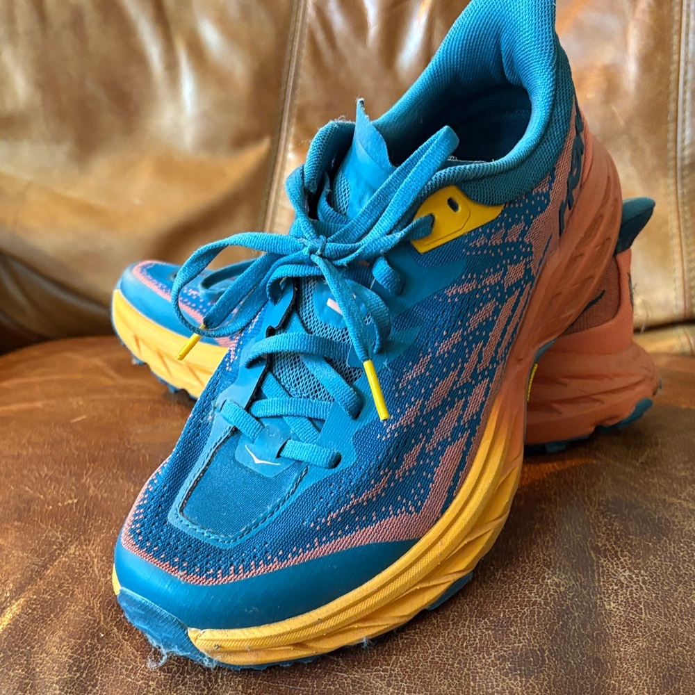 Hoka Speedgoat 5 Blue and Orange Shoes Size 8.5D wide